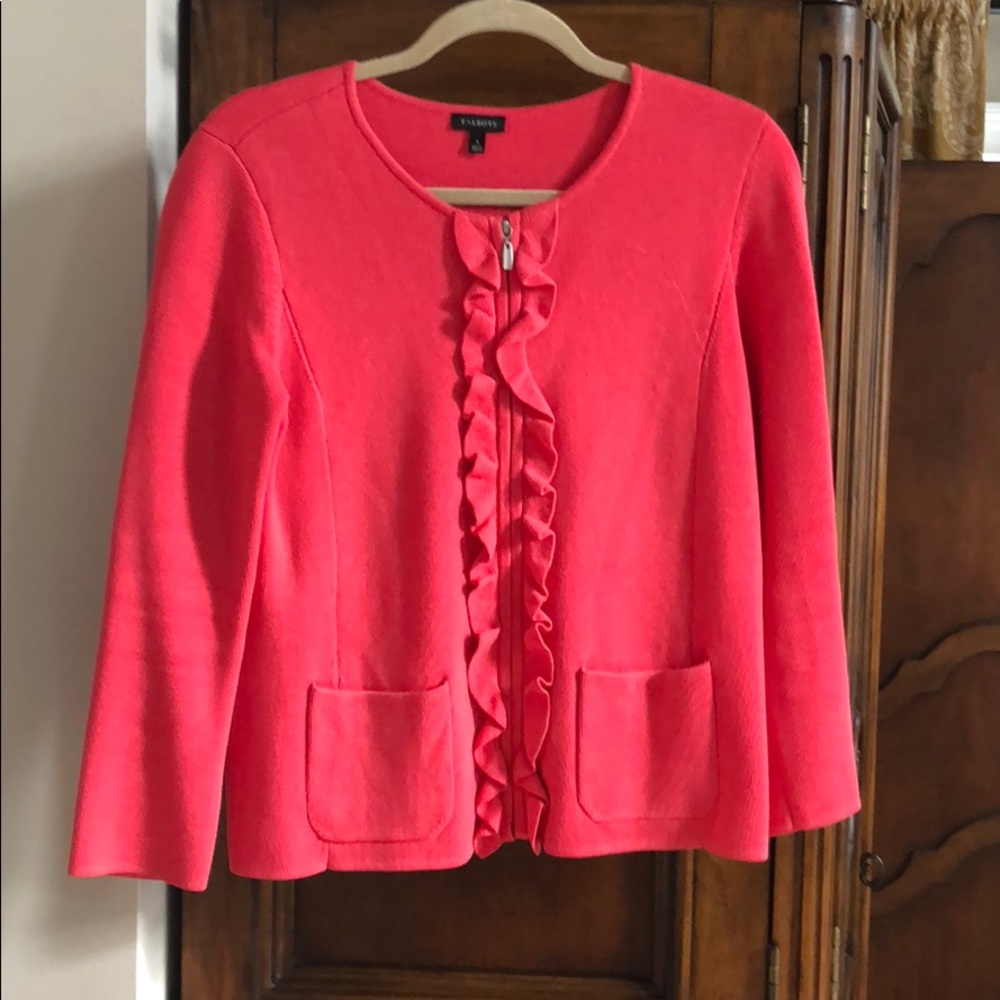 Zipper cardigan with ruffle front
